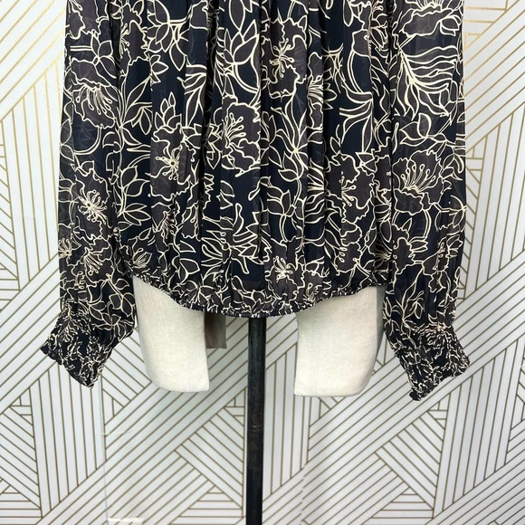 Nicholas Romi Ruffle Trimmed Graphic Floral Blouse in Cocoa Size US 4 - Picture 9 of 12